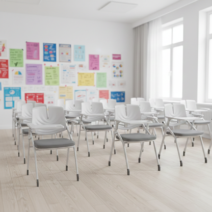 Space-Saving Foldable 180° Rotating Writing Board Desk Chair - Minimalist Silent Casters & Adjustable Armrests & Comfortable & Practical For Home Office