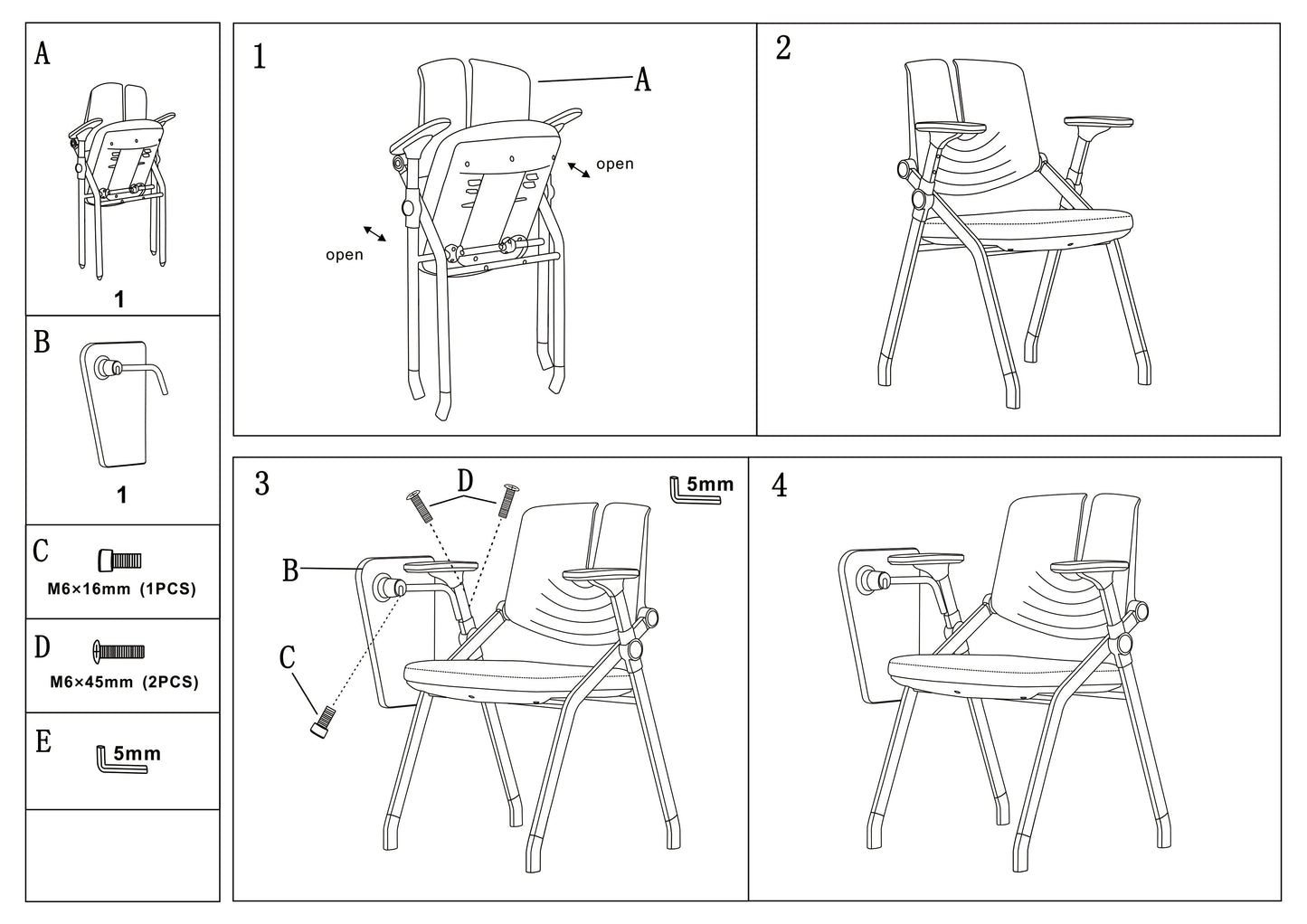 Space-Saving Foldable 180° Rotating Writing Board Desk Chair - Minimalist Silent Casters & Adjustable Armrests & Comfortable & Practical For Home Office