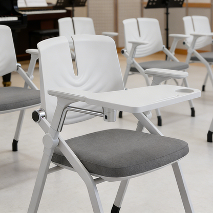 Space-Saving Foldable 180° Rotating Writing Board Desk Chair - Minimalist Silent Casters & Adjustable Armrests & Comfortable & Practical For Home Office
