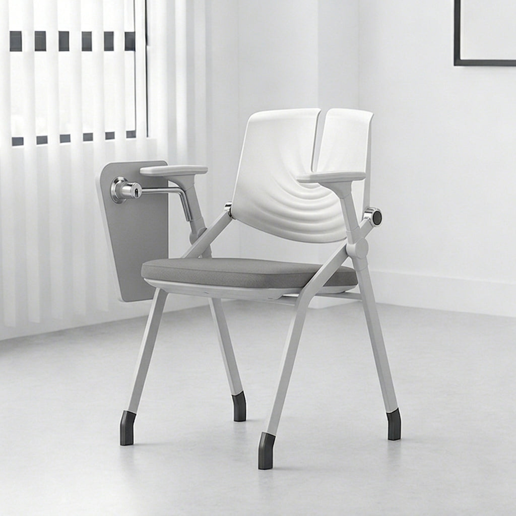 Space-Saving Foldable 180° Rotating Writing Board Desk Chair - Minimalist Silent Casters & Adjustable Armrests & Comfortable & Practical For Home Office