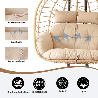 Modern Minimalist Galvanized Polyester PE Rattan Oval Double Swing Chair Backrest Armless For Living Room & Outdoor