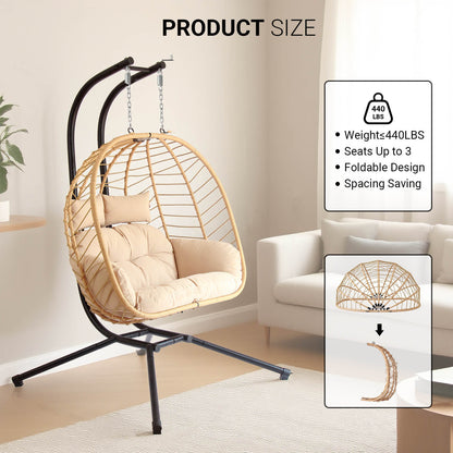 Modern Minimalist Galvanized Polyester PE Rattan Oval Double Swing Chair Backrest Armless For Living Room & Outdoor