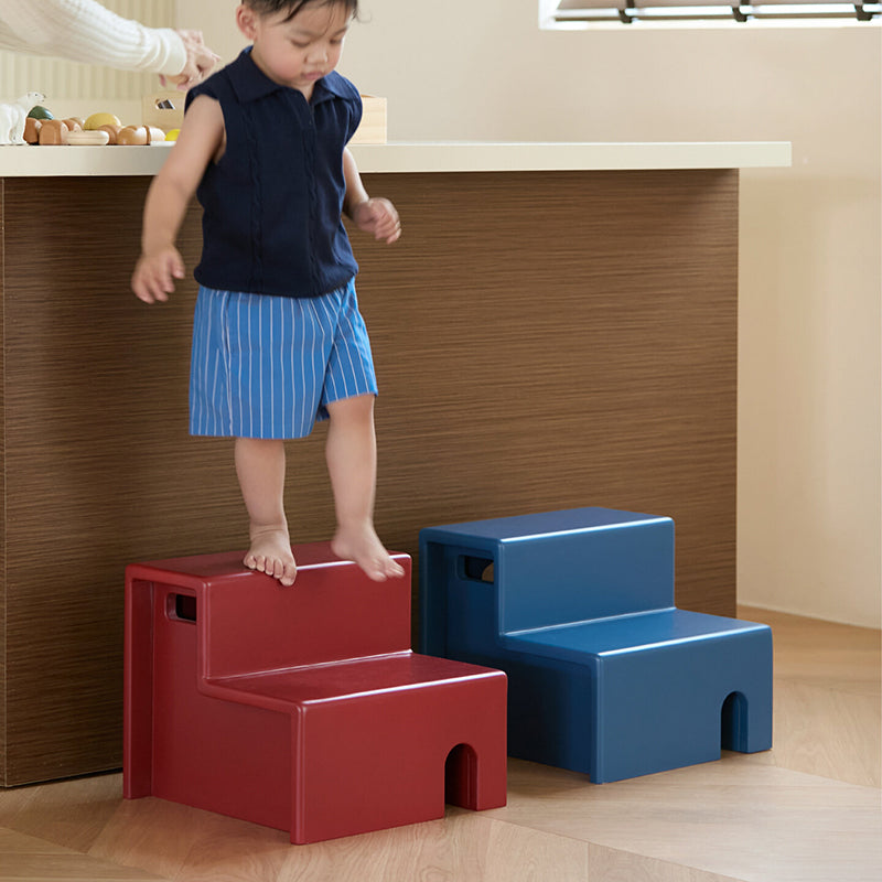 Beech Wood Cherry Wood Stable 2-Step Toddler Stool Kids Footstool - Nordic Stool With Rounded Corners & Easy-Carry Handles For Living Room