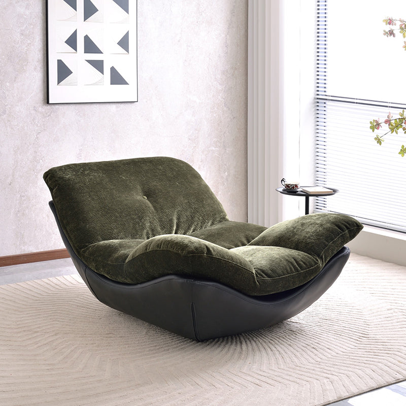 Contemporary Chenille Lazy Curved Ergonomic Design Accent Chair - Nordic Accent Floor Sofa With Eco Leather Base & High-Density Cushion For Living Room