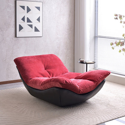 Contemporary Chenille Lazy Curved Ergonomic Design Accent Chair - Nordic Accent Floor Sofa With Eco Leather Base & High-Density Cushion For Living Room