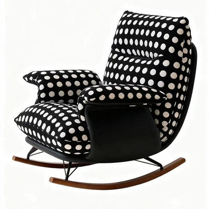 Modern Mid-Century Fabric Faux Leather Iron Wood Polka Dot Rocking Chair Backrest Armrest For Living Room
