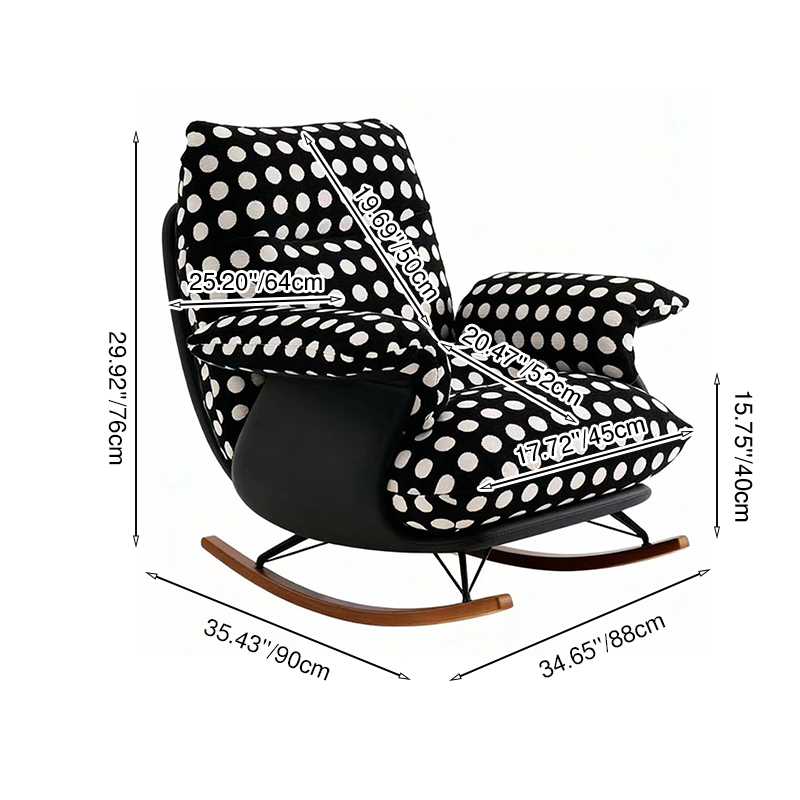Modern Mid-Century Fabric Faux Leather Iron Wood Polka Dot Rocking Chair Backrest Armrest For Living Room