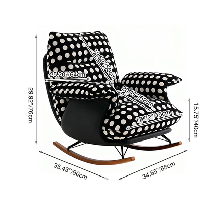 Modern Mid-Century Fabric Faux Leather Iron Wood Polka Dot Rocking Chair Backrest Armrest For Living Room