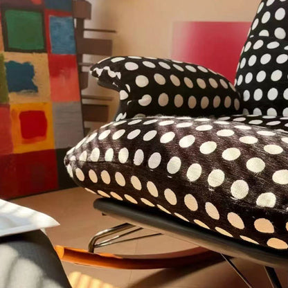 Modern Mid-Century Fabric Faux Leather Iron Wood Polka Dot Rocking Chair Backrest Armrest For Living Room