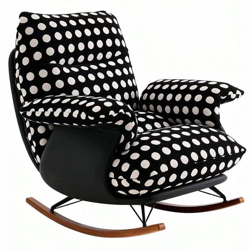 Modern Mid-Century Fabric Faux Leather Iron Wood Polka Dot Rocking Chair Backrest Armrest For Living Room