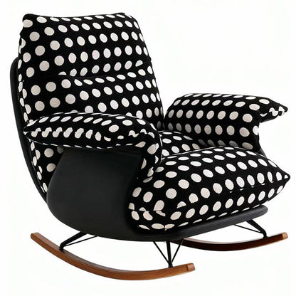 Modern Mid-Century Fabric Faux Leather Iron Wood Polka Dot Rocking Chair Backrest Armrest For Living Room
