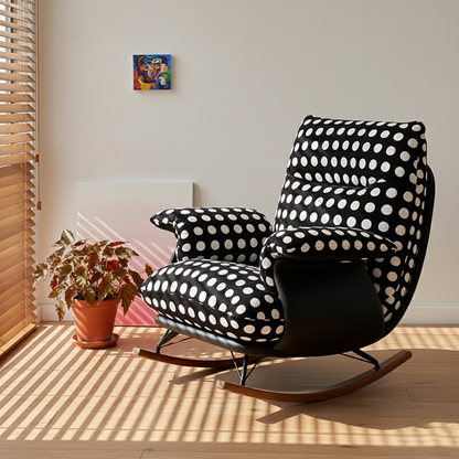 Modern Mid-Century Fabric Faux Leather Iron Wood Polka Dot Rocking Chair Backrest Armrest For Living Room