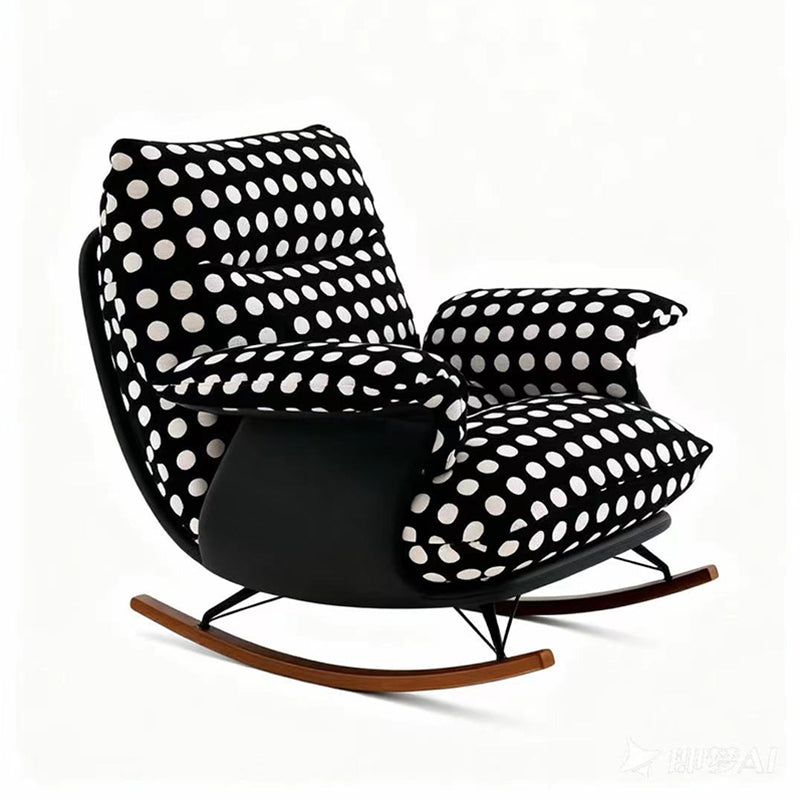 Modern Mid-Century Fabric Faux Leather Iron Wood Polka Dot Rocking Chair Backrest Armrest For Living Room