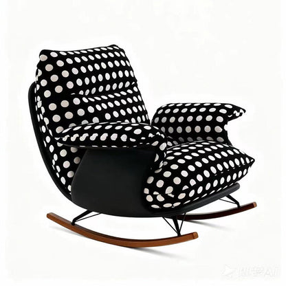 Modern Mid-Century Fabric Faux Leather Iron Wood Polka Dot Rocking Chair Backrest Armrest For Living Room