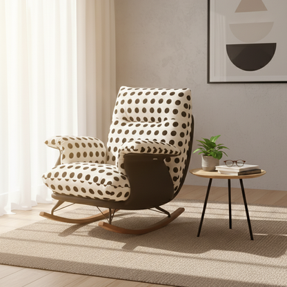 Modern Mid-Century Fabric Faux Leather Iron Wood Polka Dot Rocking Chair Backrest Armrest For Living Room