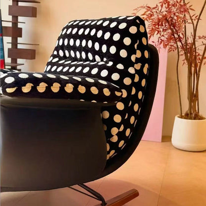 Modern Mid-Century Fabric Faux Leather Iron Wood Polka Dot Rocking Chair Backrest Armrest For Living Room
