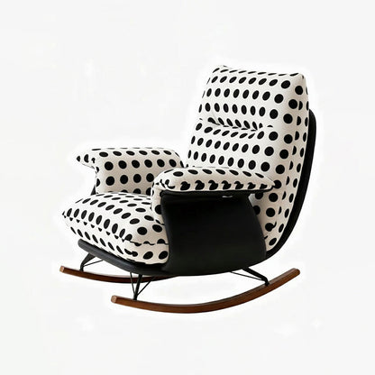 Modern Mid-Century Fabric Faux Leather Iron Wood Polka Dot Rocking Chair Backrest Armrest For Living Room