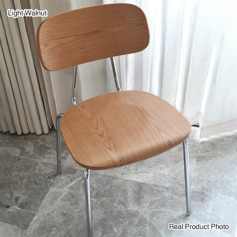 Modern Mid-century Plywood Carbon Steel Rounded Square Curved Stackable Dining Chair For Dining Room