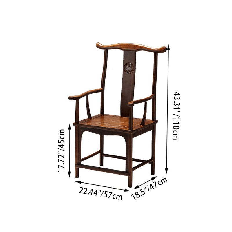 Traditional Chinese Rubberwood Plywood Official's Hat Dining Chair Armrest For Dining Room