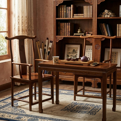 Traditional Chinese Rubberwood Plywood Official's Hat Dining Chair Armrest For Dining Room