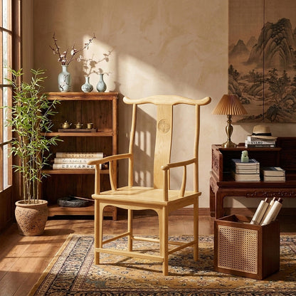 Traditional Chinese Rubberwood Plywood Official's Hat Dining Chair Armrest For Dining Room