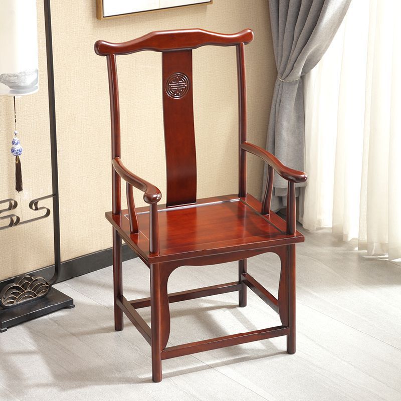 Traditional Chinese Rubberwood Plywood Official's Hat Dining Chair Armrest For Dining Room