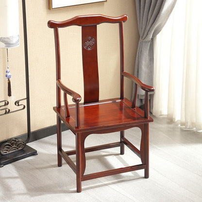 Traditional Chinese Rubberwood Plywood Official's Hat Dining Chair Armrest For Dining Room