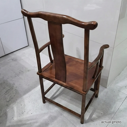 Traditional Chinese Rubberwood Plywood Official's Hat Dining Chair Armrest For Dining Room