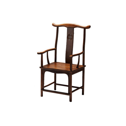 Traditional Chinese Rubberwood Plywood Official's Hat Dining Chair Armrest For Dining Room