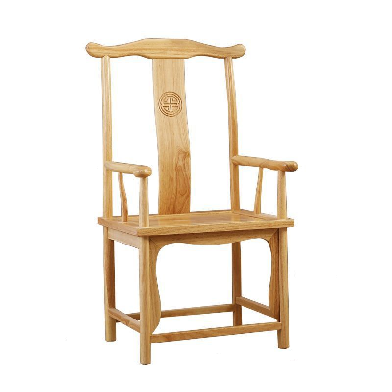 Traditional Chinese Rubberwood Plywood Official's Hat Dining Chair Armrest For Dining Room