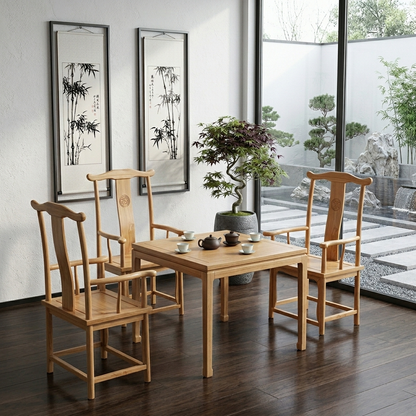 Traditional Chinese Rubberwood Plywood Official's Hat Dining Chair Armrest For Dining Room