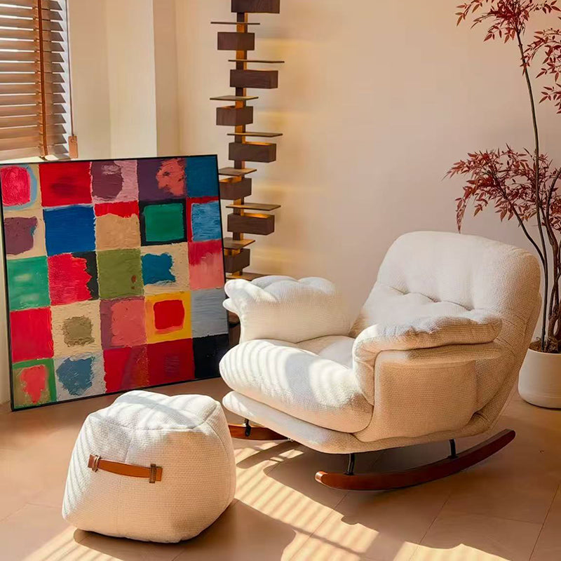 Mid-century Linen Accent Rocking Chair - Adjustable Cozy Reclining Lounge Chair For Living Room