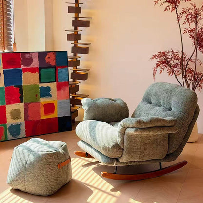 Mid-century Linen Accent Rocking Chair - Adjustable Cozy Reclining Lounge Chair For Living Room