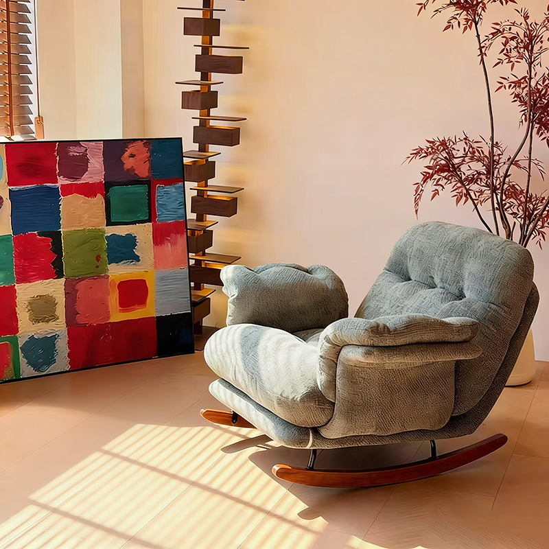 Mid-century Linen Accent Rocking Chair - Adjustable Cozy Reclining Lounge Chair For Living Room