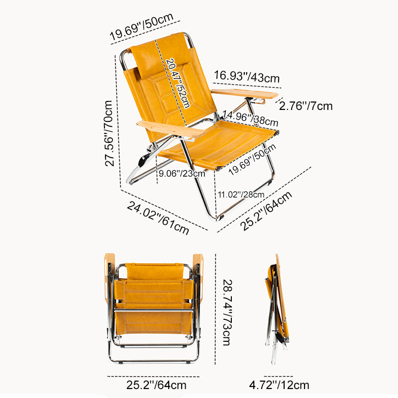 Luxury Microfiber Leather Folding Camping Chair - 4-Position Adjustable Recliner With Oak Armrests For Outdoor Patio