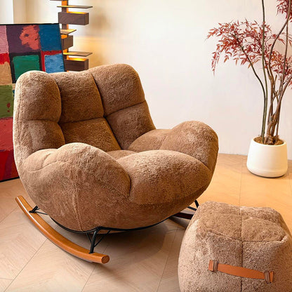 Nordic Plush Rocking Chair With Footrest - Petal Cozy Accent Chair For Living Room