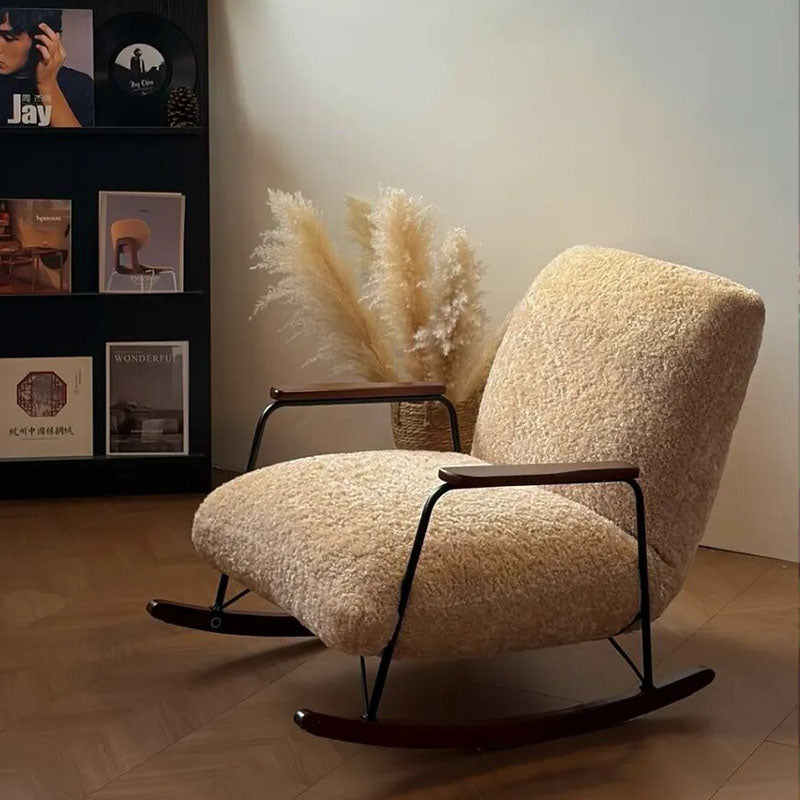 Mid-Century Adjustable Chenille & Sherpa Fabric Rocking Chair - Single Lounge Chair For Living Room
