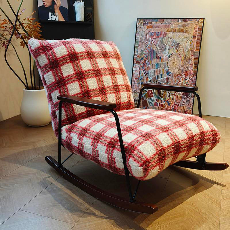 Mid-Century Adjustable Chenille & Sherpa Fabric Rocking Chair - Single Lounge Chair For Living Room