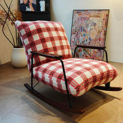 Mid-Century Adjustable Chenille & Sherpa Fabric Rocking Chair - Single Lounge Chair For Living Room