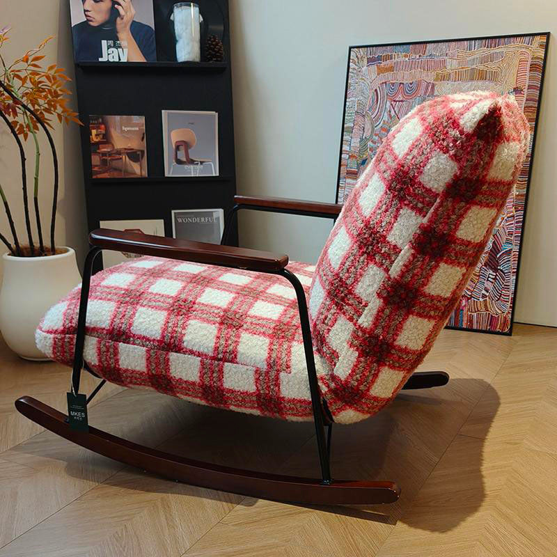 Mid-Century Adjustable Chenille & Sherpa Fabric Rocking Chair - Single Lounge Chair For Living Room