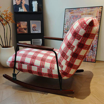Mid-Century Adjustable Chenille & Sherpa Fabric Rocking Chair - Single Lounge Chair For Living Room