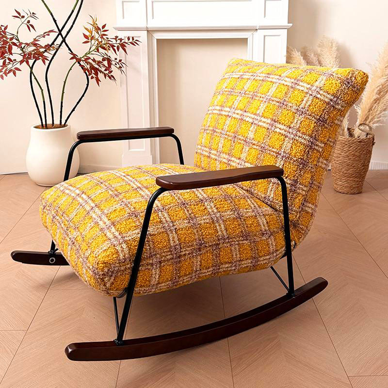 Mid-Century Adjustable Chenille & Sherpa Fabric Rocking Chair - Single Lounge Chair For Living Room