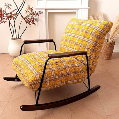 Mid-Century Adjustable Chenille & Sherpa Fabric Rocking Chair - Single Lounge Chair For Living Room
