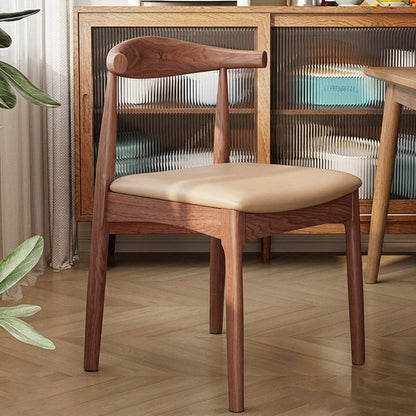 Contemporary Nordic Ash Wood PU Leather Horn Dining Chair Backrest For Dining Room