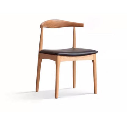 Contemporary Nordic Ash Wood PU Leather Horn Dining Chair Backrest For Dining Room