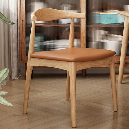 Contemporary Nordic Ash Wood PU Leather Horn Dining Chair Backrest For Dining Room