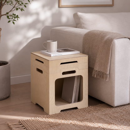 Japanese Modular Birch Plywood End Table - Stackable Storage Boxer Suit For Home Office