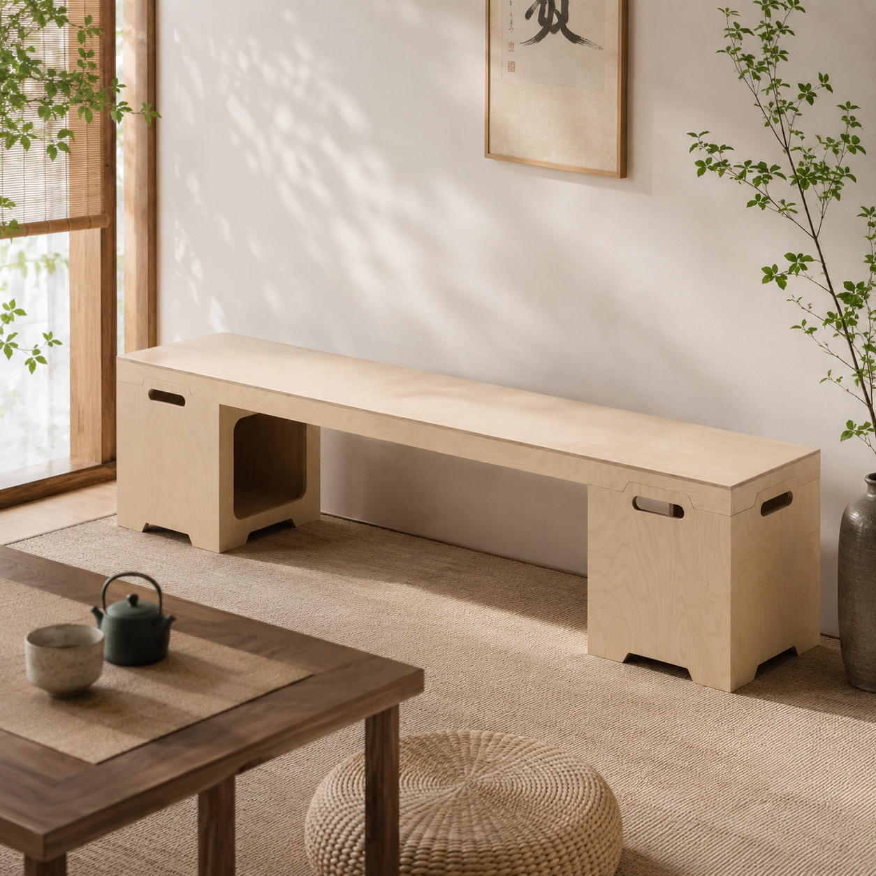 Japanese Modular Birch Plywood End Table - Stackable Storage Boxer Suit For Home Office