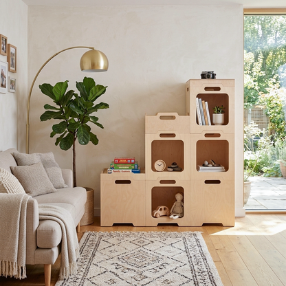 Japanese Modular Birch Plywood End Table - Stackable Storage Boxer Suit For Home Office