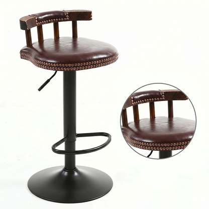 Contemporary Luxury Round Faux Oil-Waxed Leather Iron Bar Stool Backrest Footrest For Dining Room